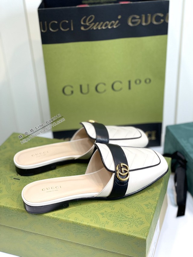 gucci羊皮半拖鞋 古馳22新款Gucci經典平底拖 dx3291